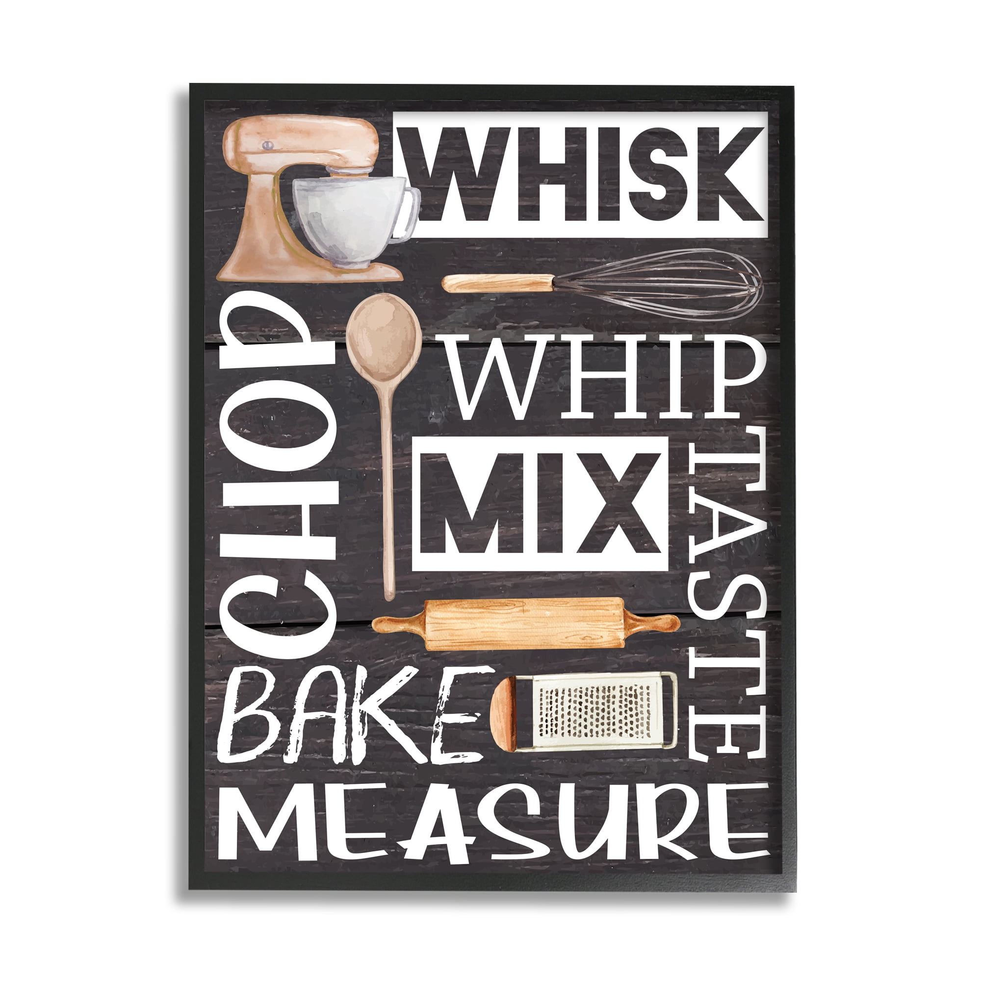 Stupell Various Baking Tools Kitchen Phrases Food & Beverage Painting Black Framed Art Print Wall Art