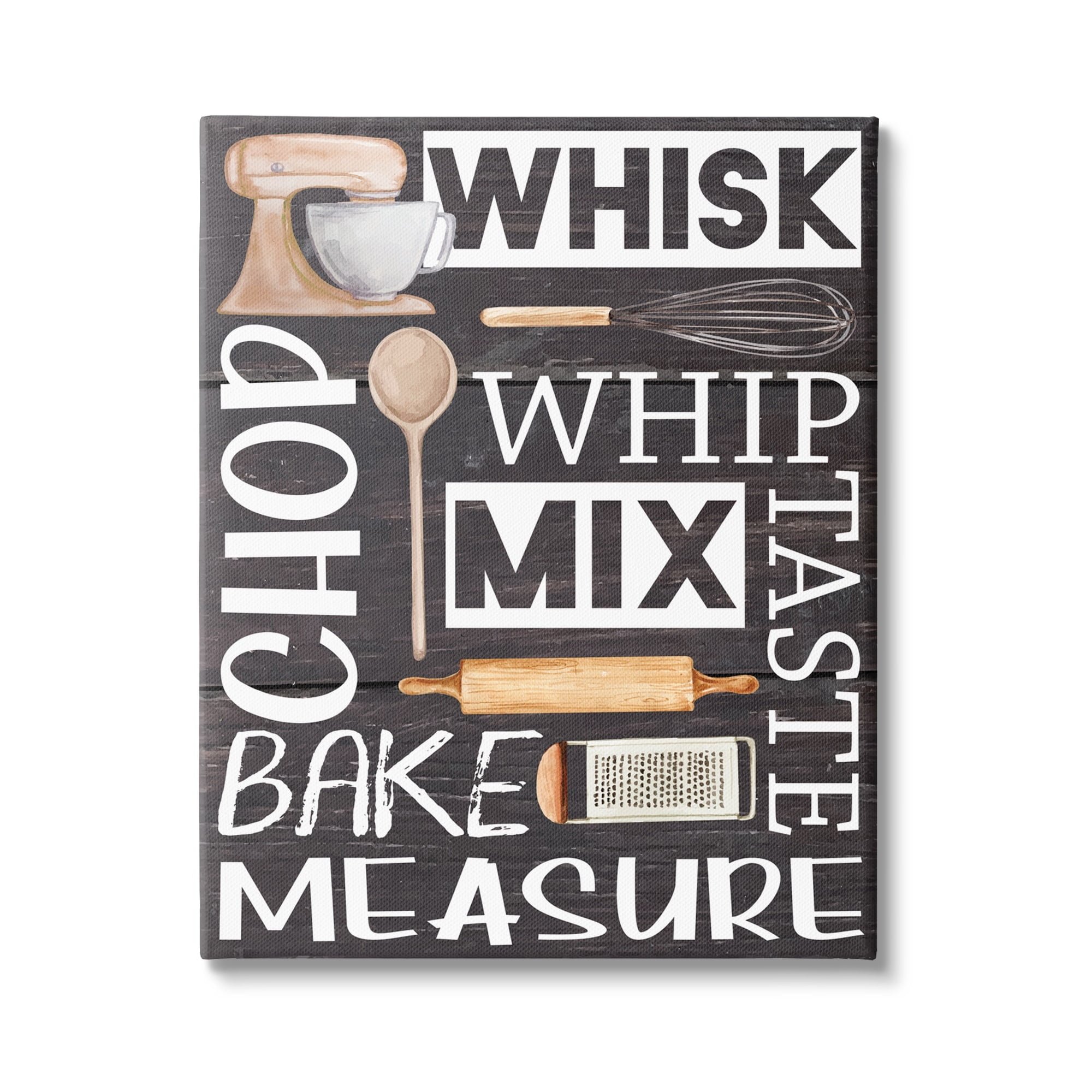 Various Baking Tools Kitchen Canvas Wall Art in Black and White
