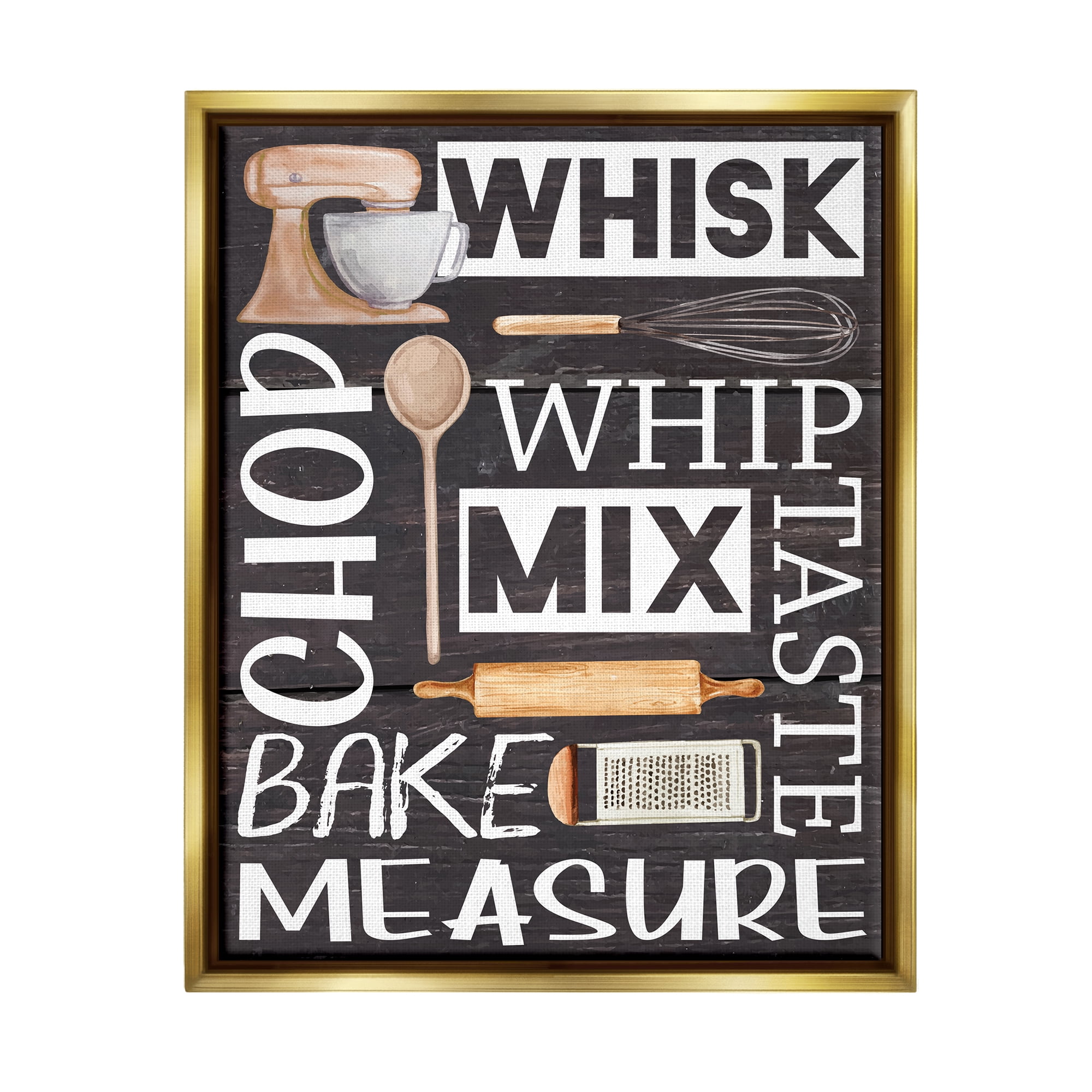 Stupell Various Baking Tools Kitchen Phrases Food & Beverage Painting Gold Floater Framed Art Print Wall Art