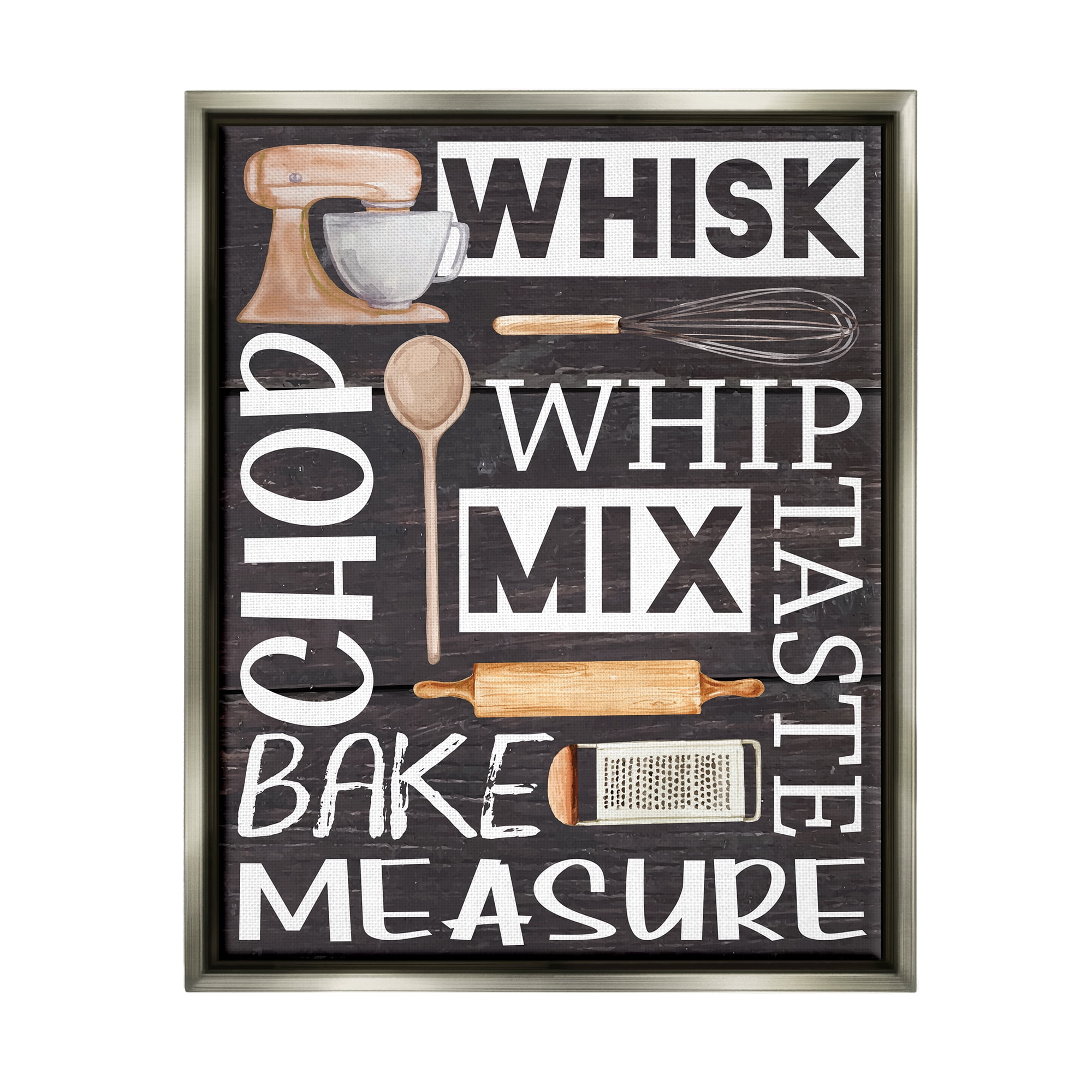 Stupell Various Baking Tools Kitchen Phrases Food & Beverage Painting Gray Floater Framed Art Print Wall Art