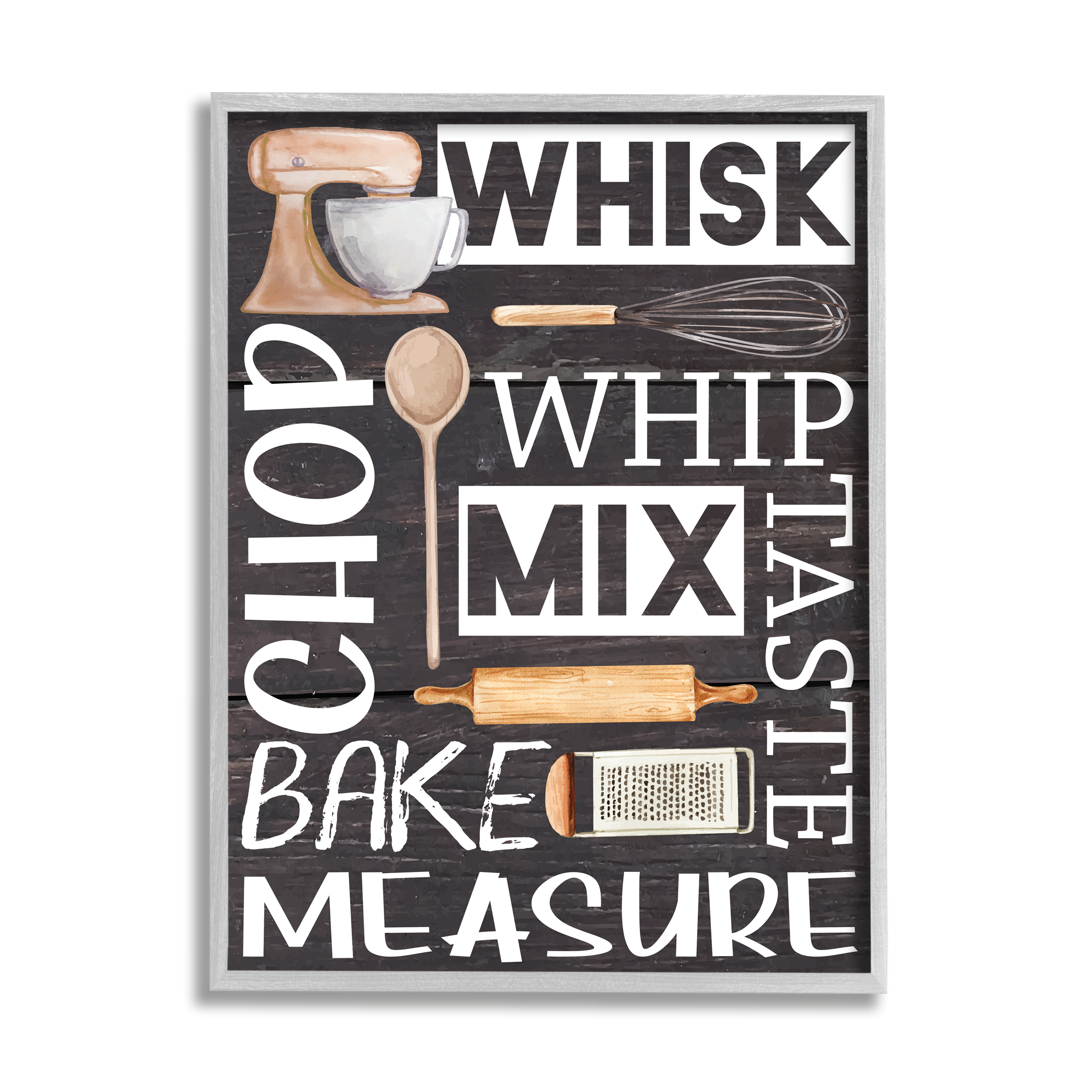 Stupell Various Baking Tools Kitchen Phrases Food & Beverage Painting Gray Framed Art Print Wall Art
