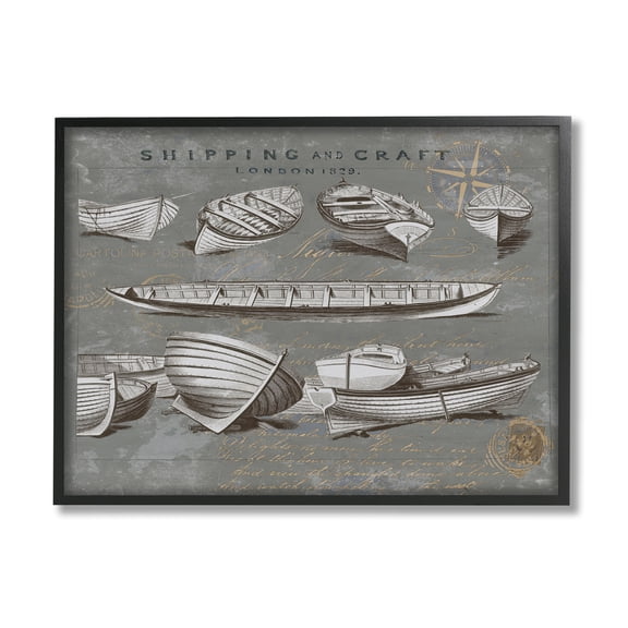 Stupell Various Boats Watercraft Vessels Transportation Painting Black Framed Art Print Wall Art