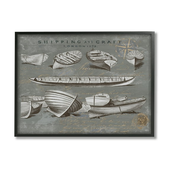 Stupell Various Boats Watercraft Vessels Transportation Painting Black Framed Art Print Wall Art