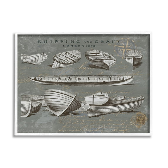 Stupell Various Boats Watercraft Vessels Transportation Painting White Framed Art Print Wall Art