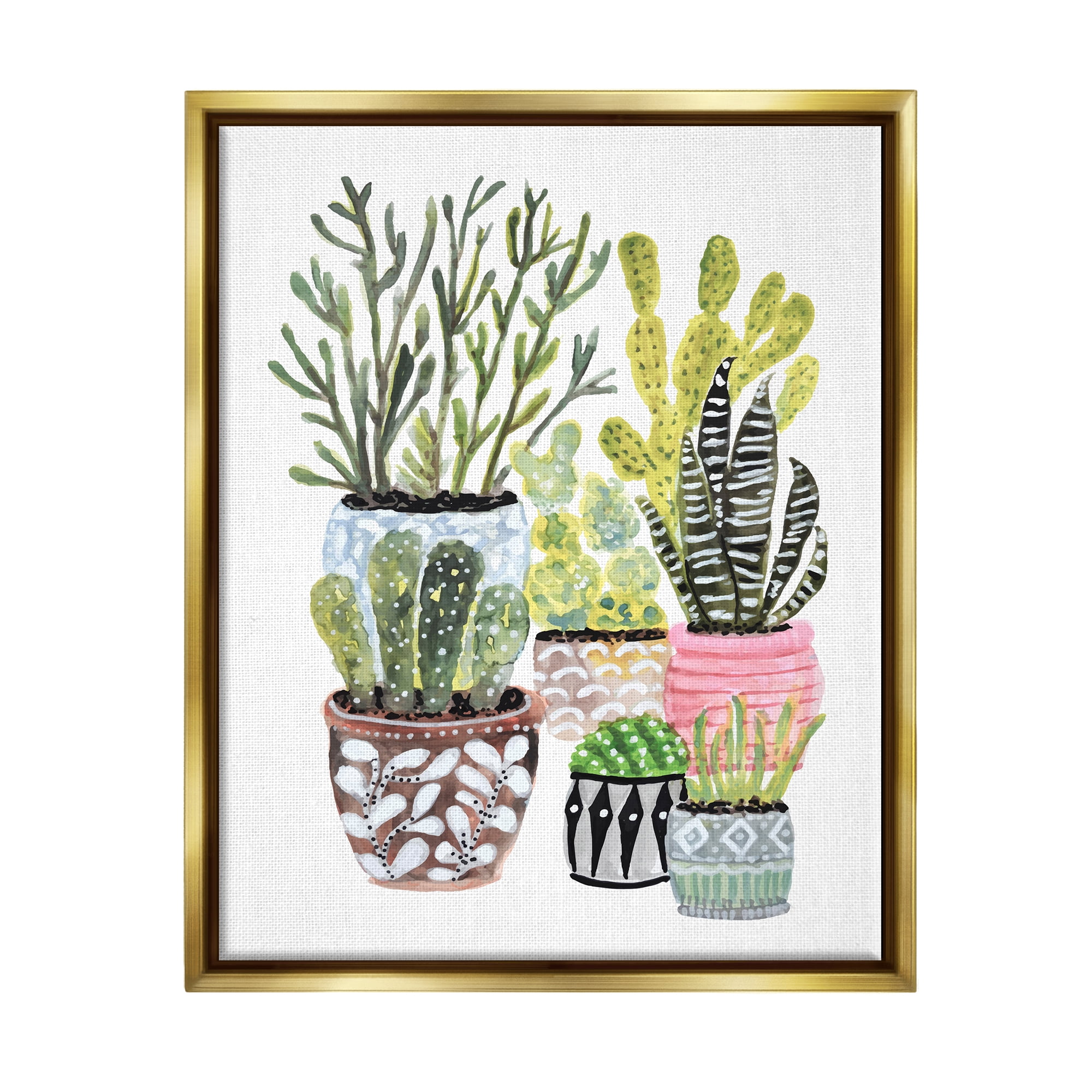 Stupell Various Cactus House Plants Botanical & Floral Painting Gold Floater Framed Art Print Wall Art