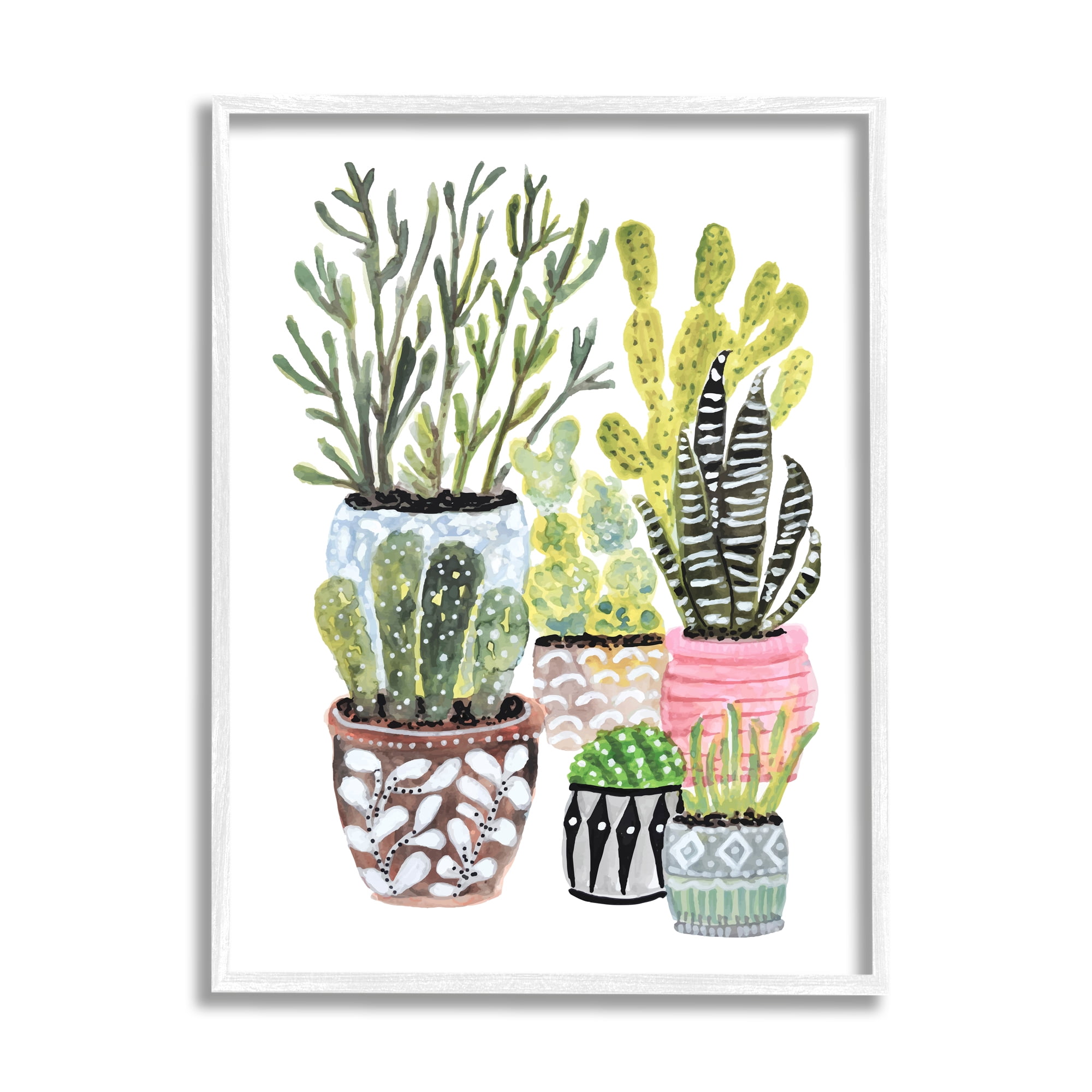 Stupell Various Cactus House Plants Botanical & Floral Painting White Framed Art Print Wall Art