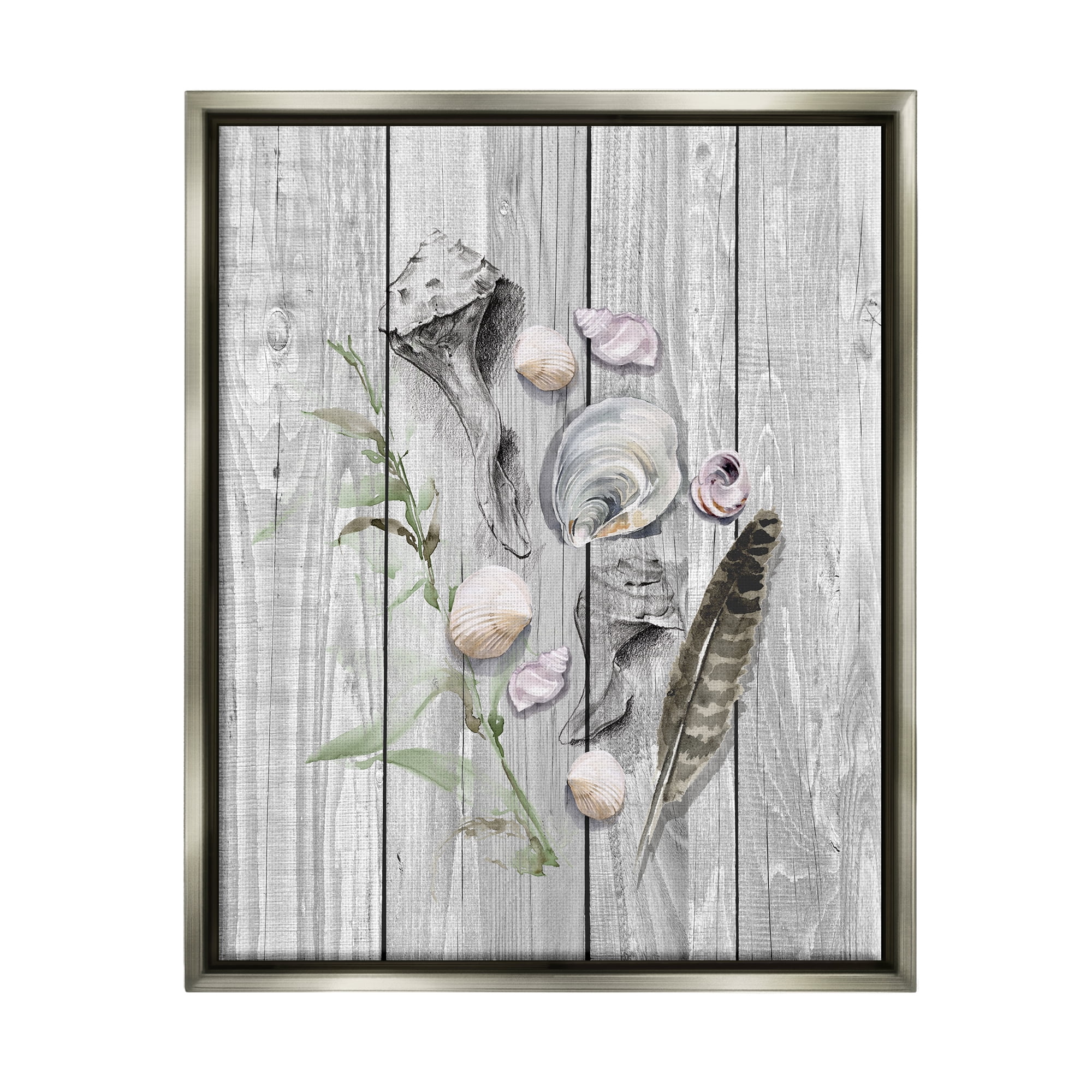 Stupell Various Sea Life Coastal Shells Landscape Painting Gray Floater Framed Art Print Wall Art