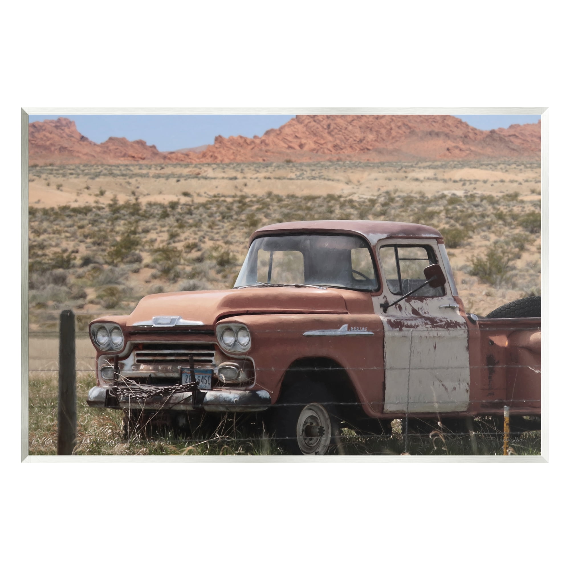 Stupell Vast Desert Mountains Vintage Truck Transportation Photography Wall Plaque Unframed Art Print Wall Art