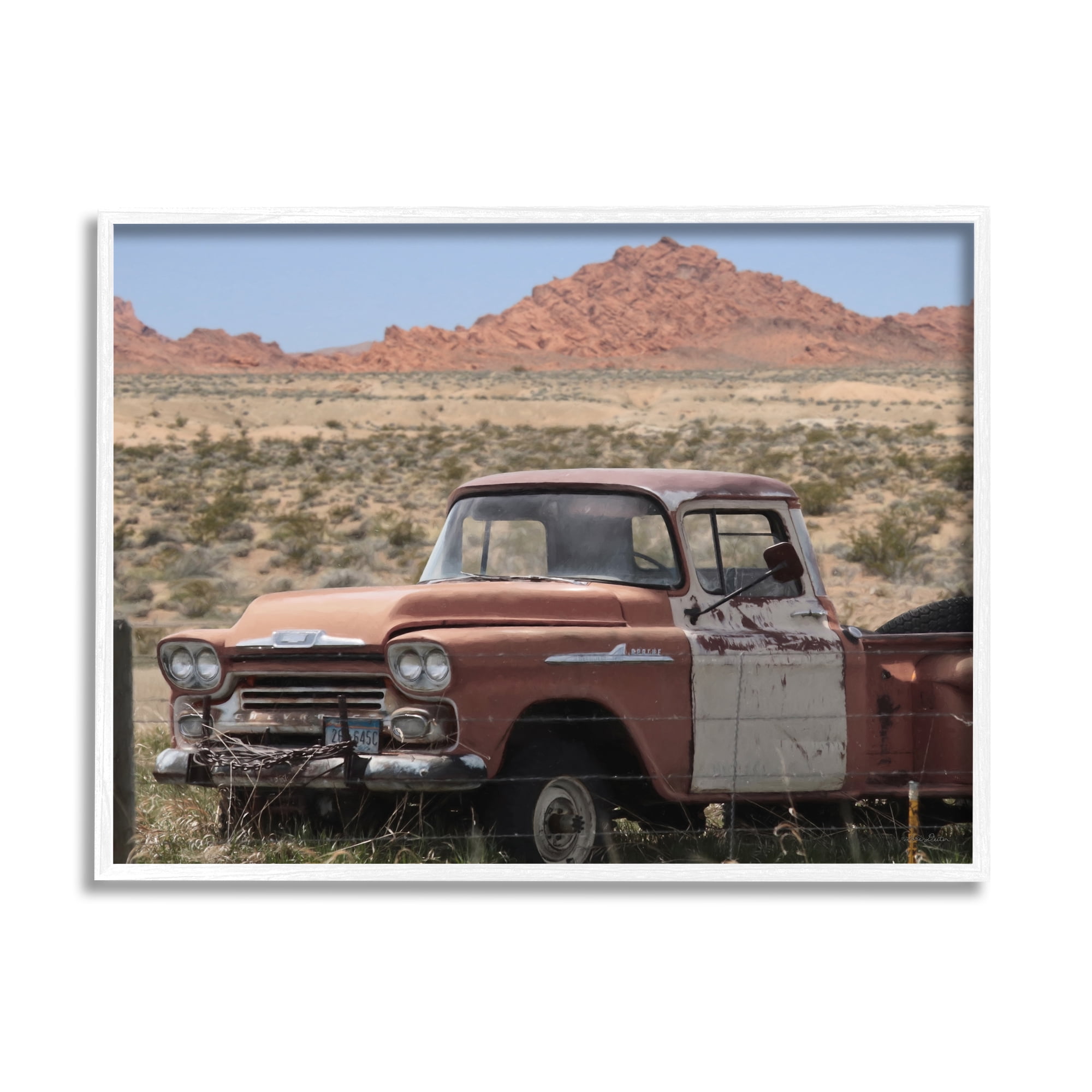 Stupell Vast Desert Mountains Vintage Truck Transportation Photography White Framed Art Print Wall Art