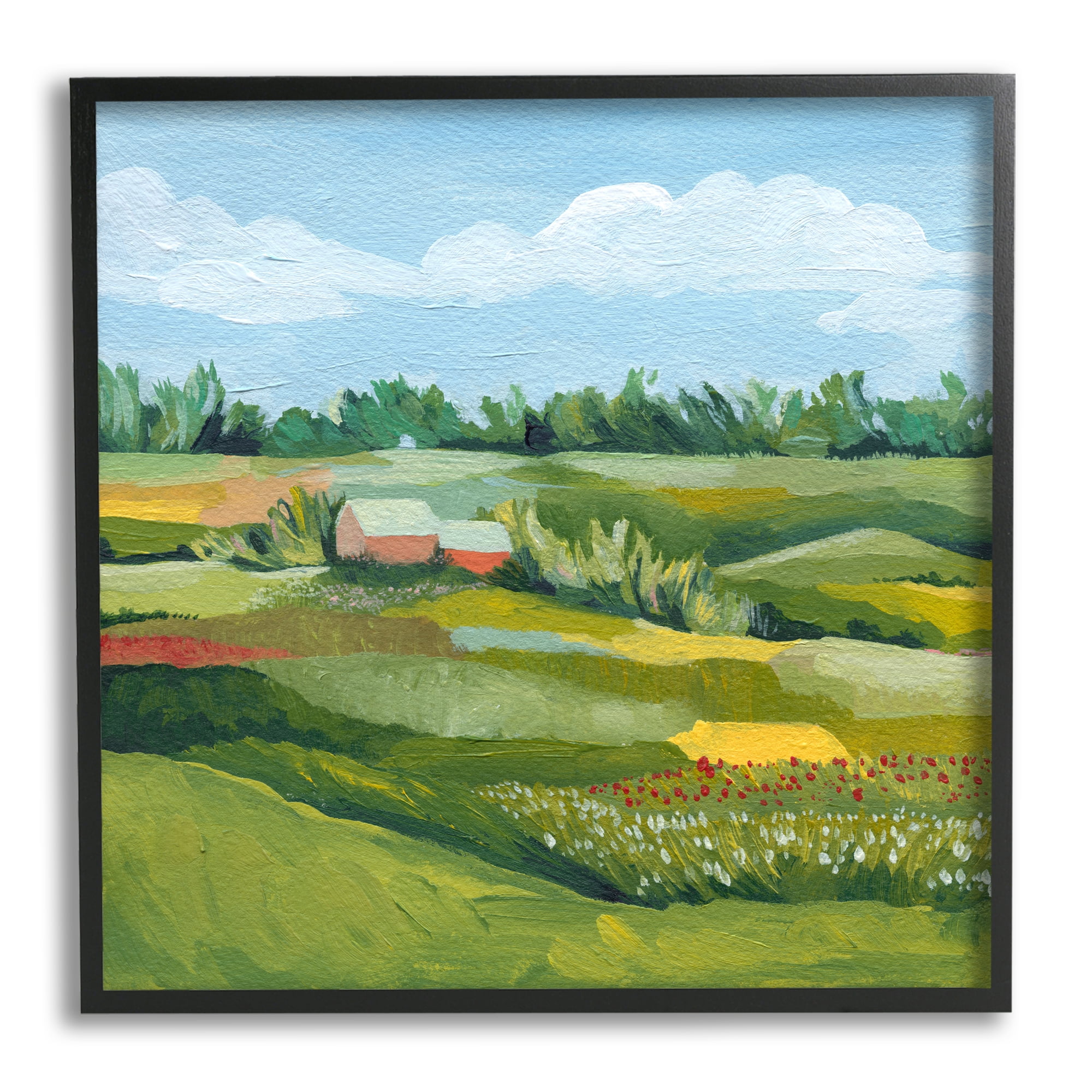 Stupell Vast Meadow Countryside Farmland Landscape Painting Black Framed Art Print Wall Art
