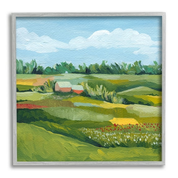 Stupell Vast Meadow Countryside Farmland Landscape Painting Gray Framed Art Print Wall Art