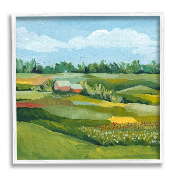 Stupell Vast Meadow Countryside Farmland Landscape Painting White Framed Art Print Wall Art