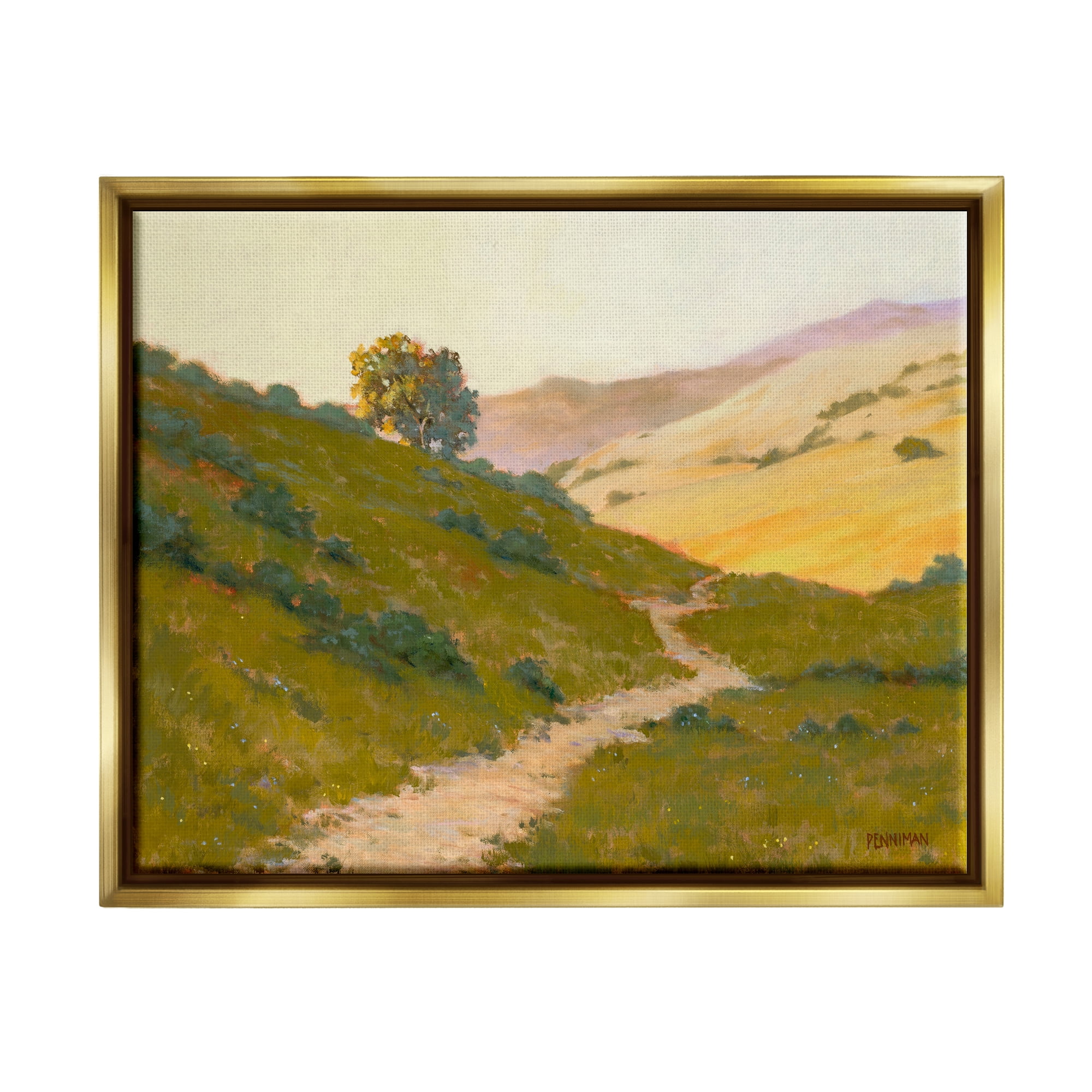 Stupell Vast Rural Landscape Path Landscape Painting Gold Floater Framed Art Print Wall Art