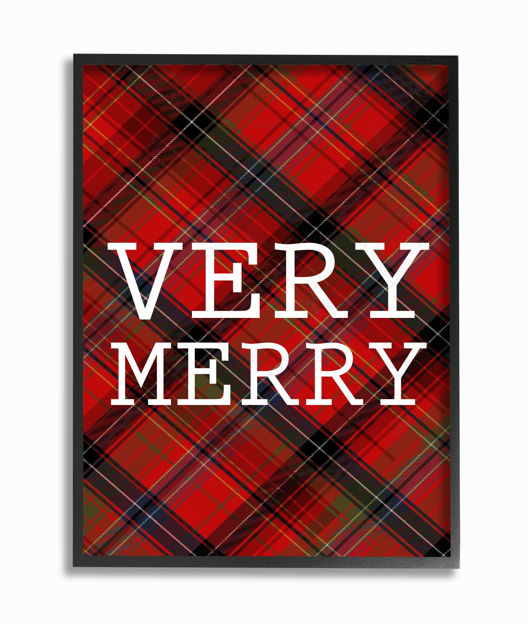 Very Merry Christmas Tartan Print on Canvas with Ebony Frame