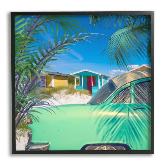 Stupell Vintage Car Coastal Vacation Cottages Landscape Photography Black Framed Art Print Wall Art