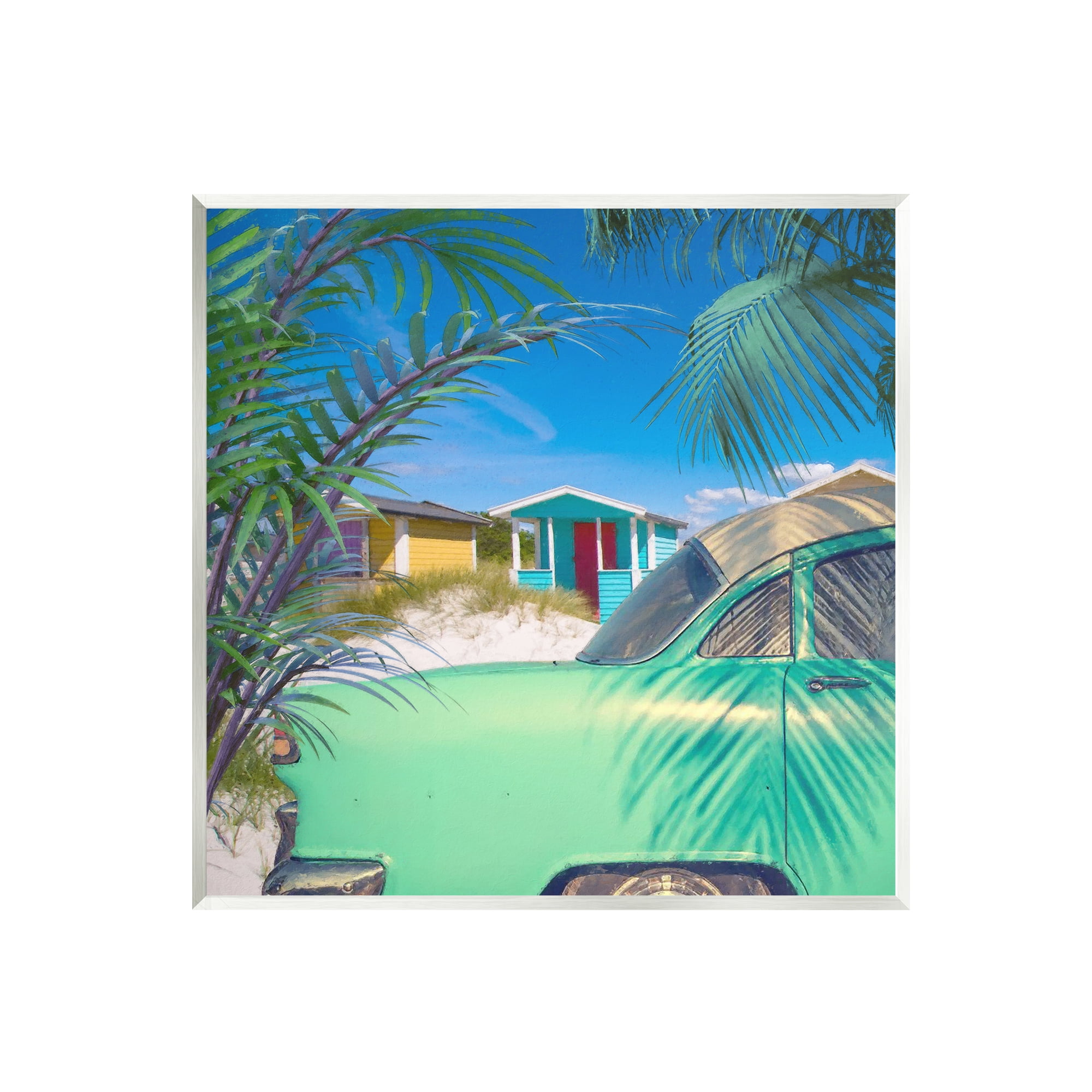 Stupell Vintage Car Coastal Vacation Cottages Landscape Photography Wall Plaque Unframed Art Print Wall Art