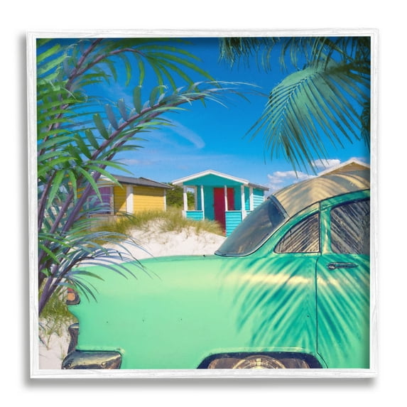 Stupell Vintage Car Coastal Vacation Cottages Landscape Photography White Framed Art Print Wall Art