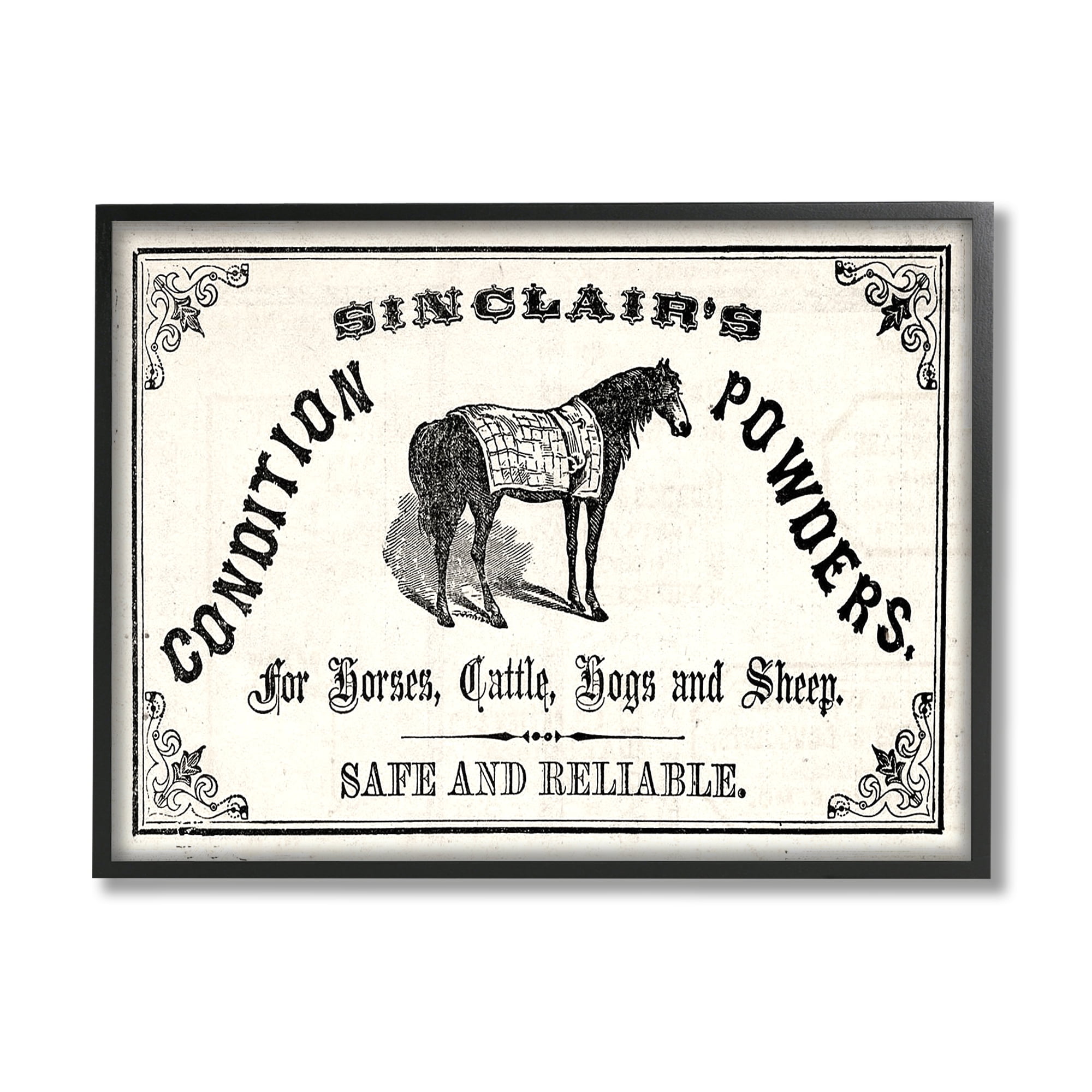 Stupell Vintage Condition Powders Farm Animal Nature Painting Black Framed Art Print Wall Art