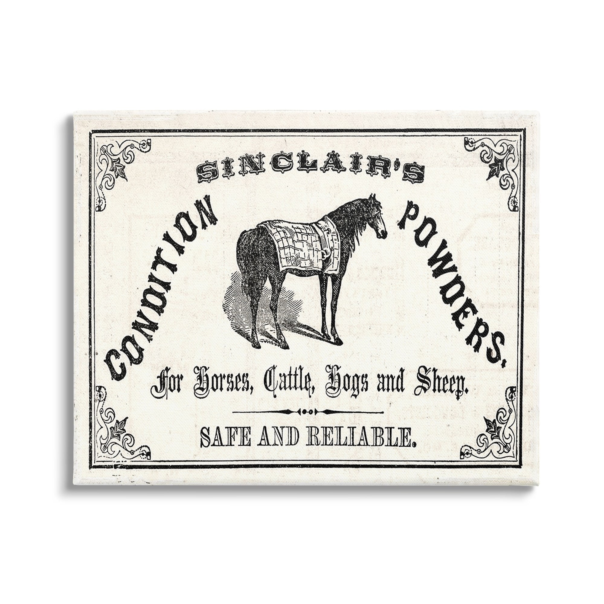Vintage Black and White Farm Animal Canvas Wall Art