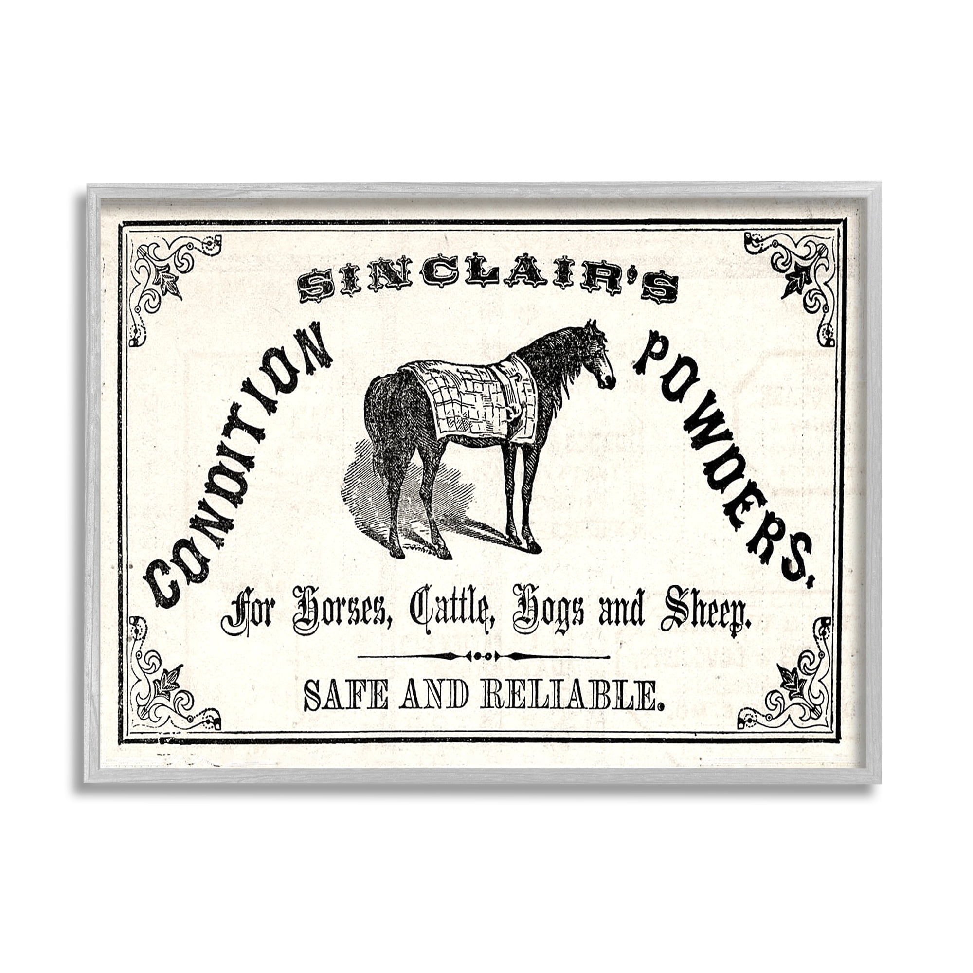 Stupell Vintage Condition Powders Farm Animal Nature Painting Gray Framed Art Print Wall Art