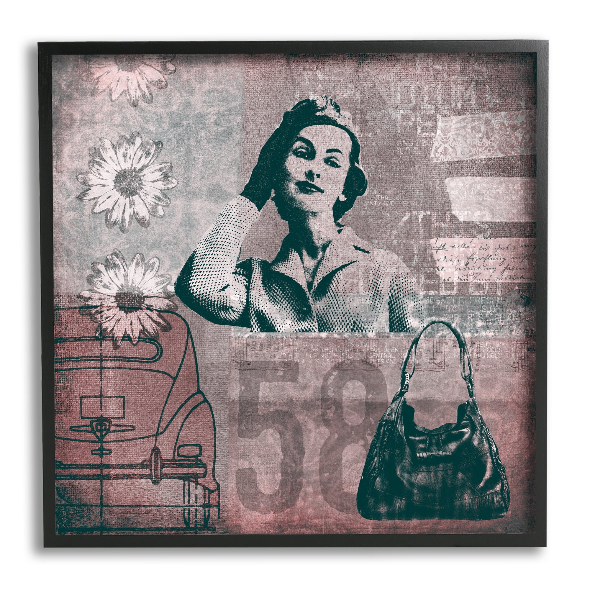 Stupell Vintage Fashion Woman Collage Abstract Painting Black Framed Art Print Wall Art