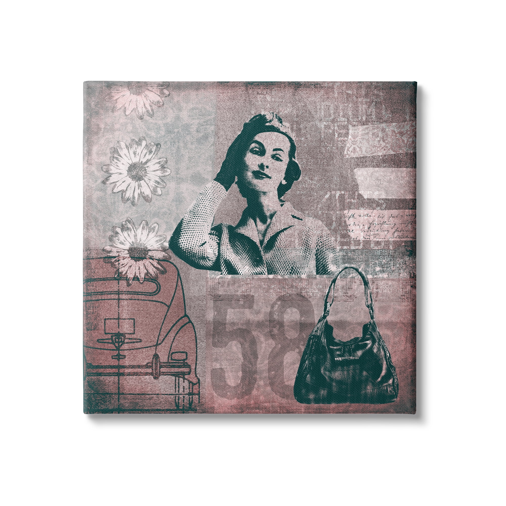 Stupell Vintage Fashion Woman Collage Abstract Painting Gallery Wrapped Canvas Print Wall Art