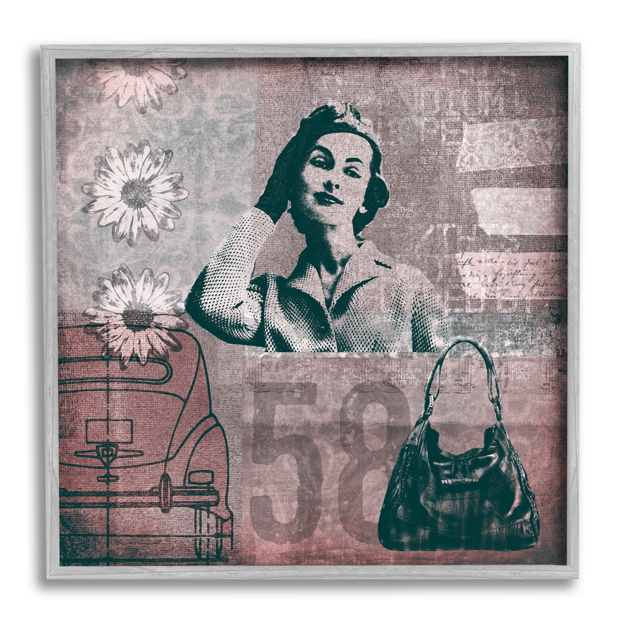 Stupell Vintage Fashion Woman Collage Abstract Painting Gray Framed Art Print Wall Art