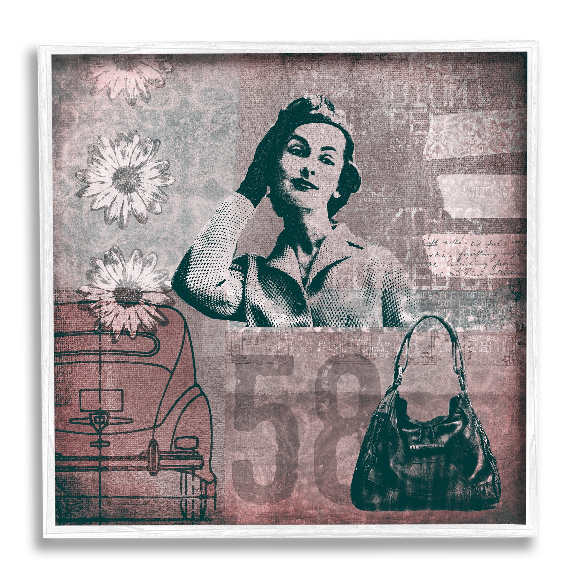 Stupell Vintage Fashion Woman Collage Abstract Painting White Framed Art Print Wall Art