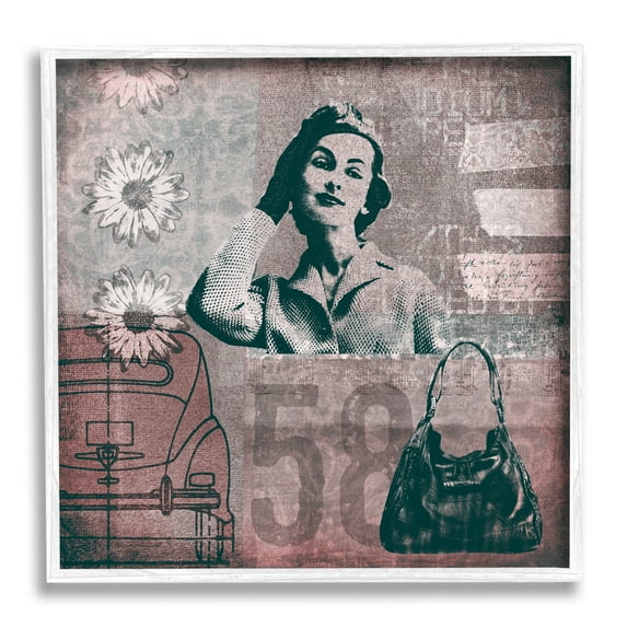 Stupell Vintage Fashion Woman Collage Abstract Painting White Framed Art Print Wall Art