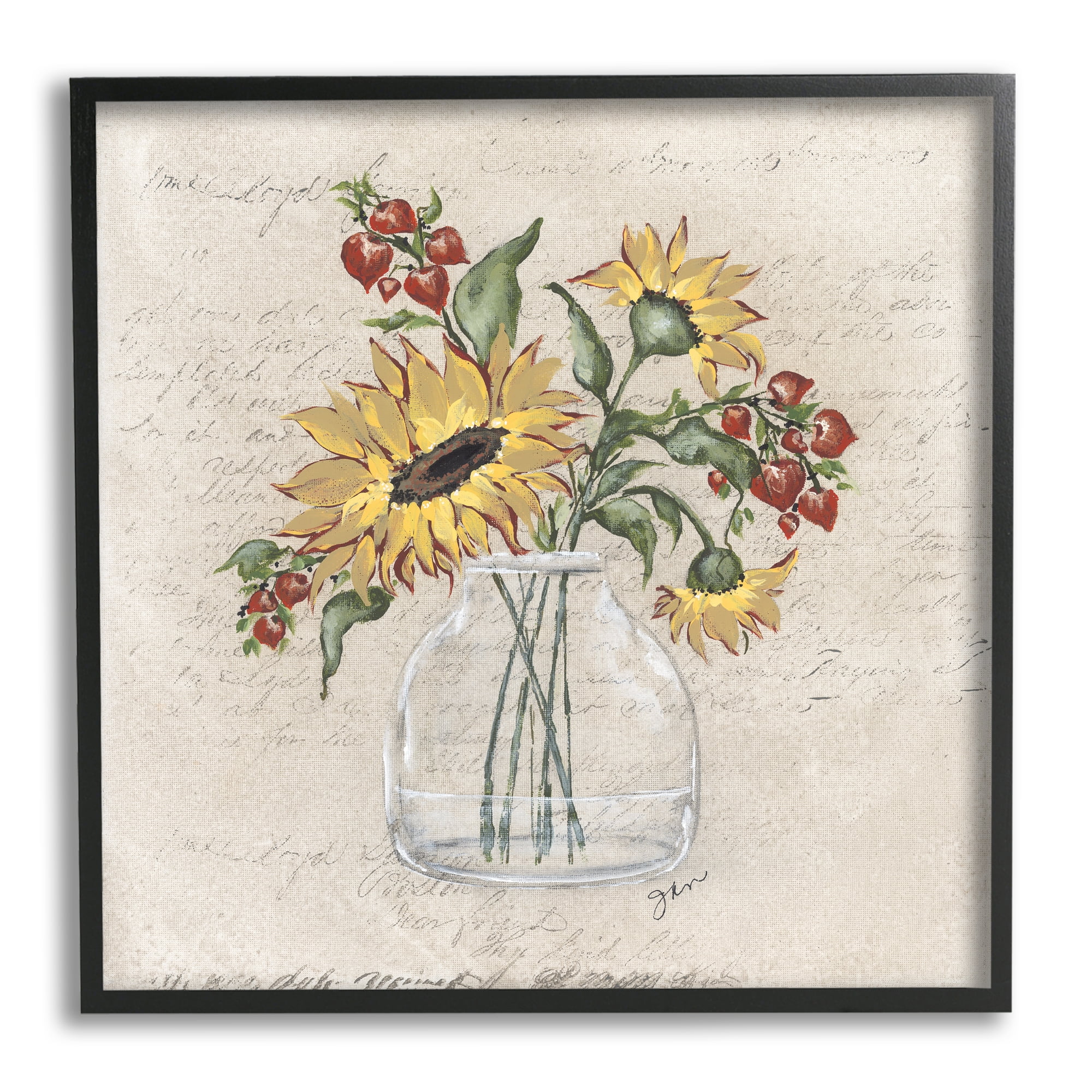 Stupell Vintage Mixed Sunflower Arrangement Botanical & Floral Painting Black Framed Art Print Wall Art