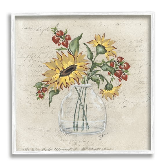 Stupell Vintage Mixed Sunflower Arrangement Botanical & Floral Painting White Framed Art Print Wall Art