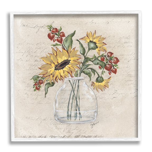 Stupell Vintage Mixed Sunflower Arrangement Botanical & Floral Painting White Framed Art Print Wall Art