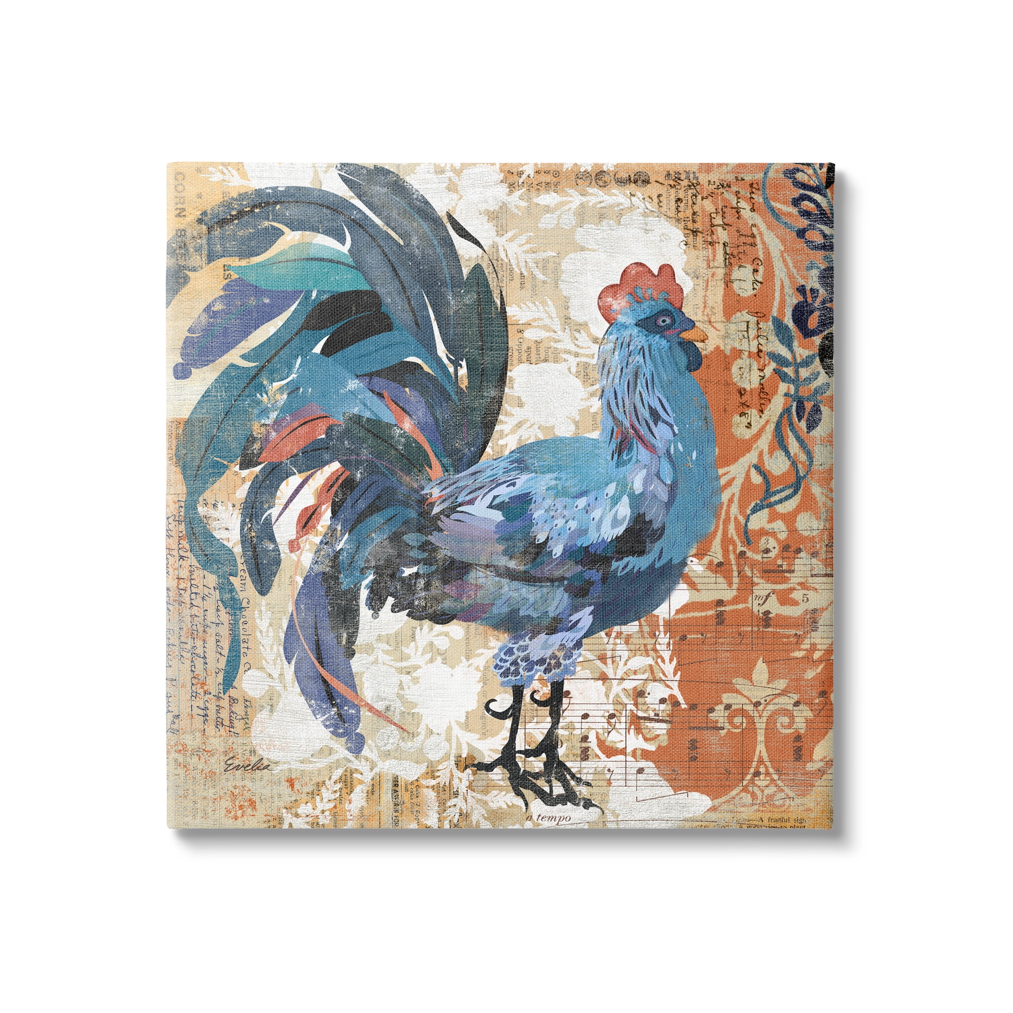 Stupell Vintage Rooster Floral Collage Animals & Insects Painting Gallery Wrapped Canvas Print Wall Art