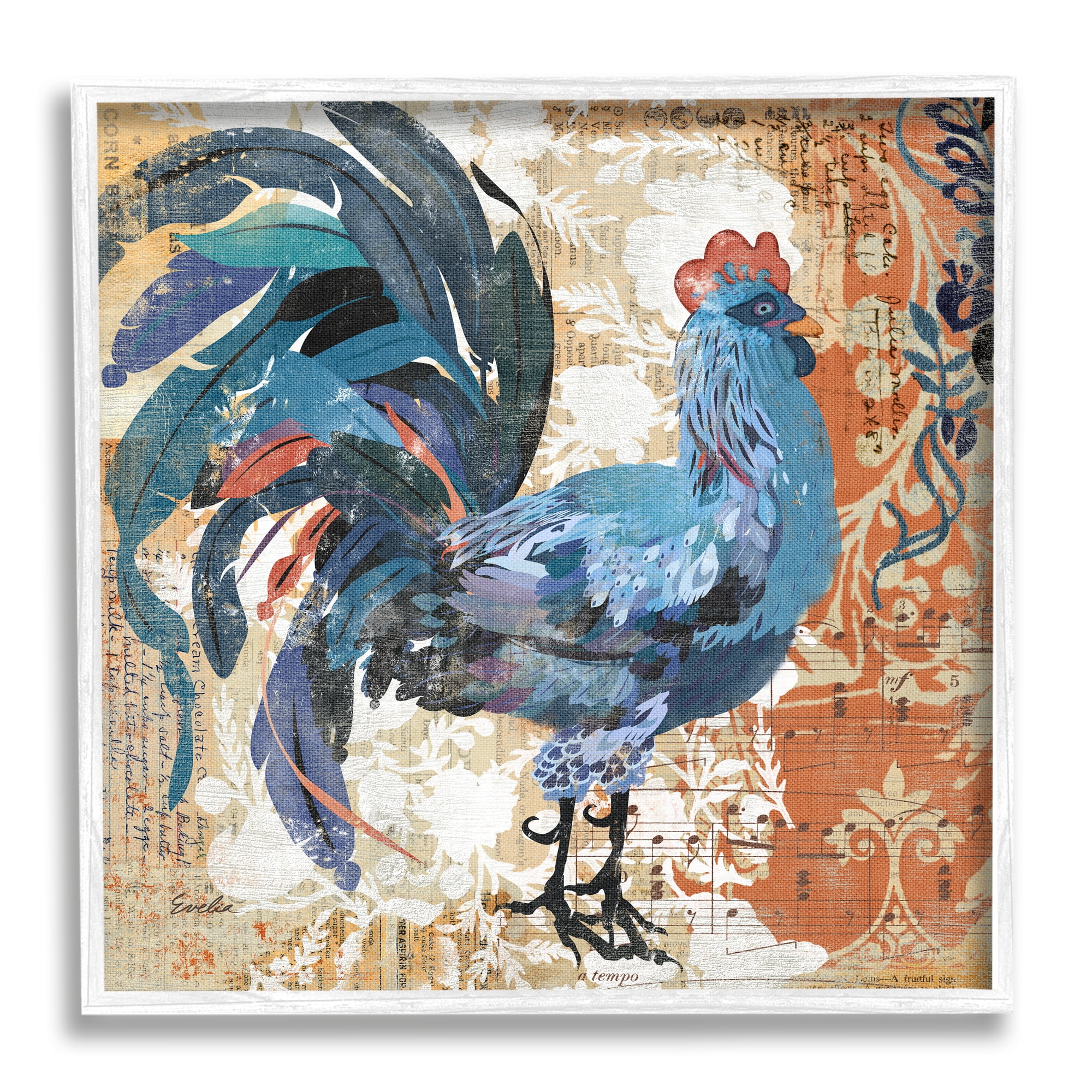 Stupell Vintage Rooster Floral Collage Animals & Insects Painting White Framed Art Print Wall Art