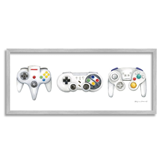 Stupell Vintage Video Game Controllers Beauty & Fashion Painting Gray Framed Art Print Wall Art