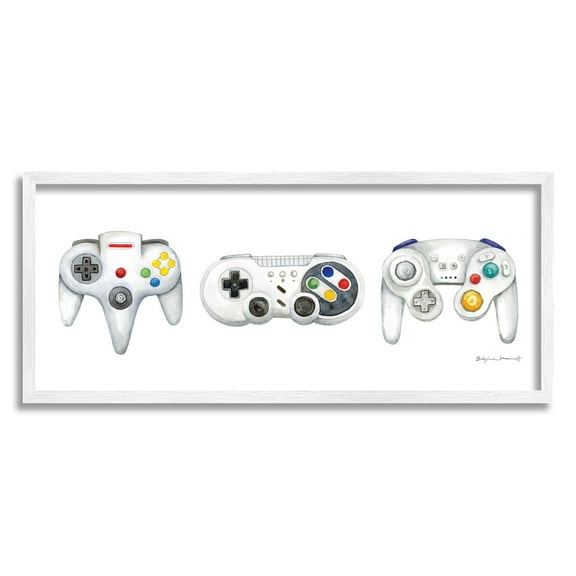 Stupell Vintage Video Game Controllers Beauty & Fashion Painting White Framed Art Print Wall Art