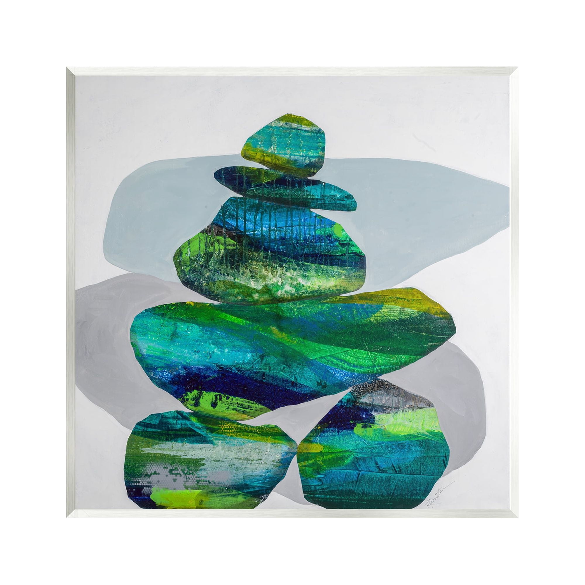 Stupell Vivid Aqua Zen Balancing Rocks Abstract Painting Wall Plaque Unframed Art Print Wall Art
