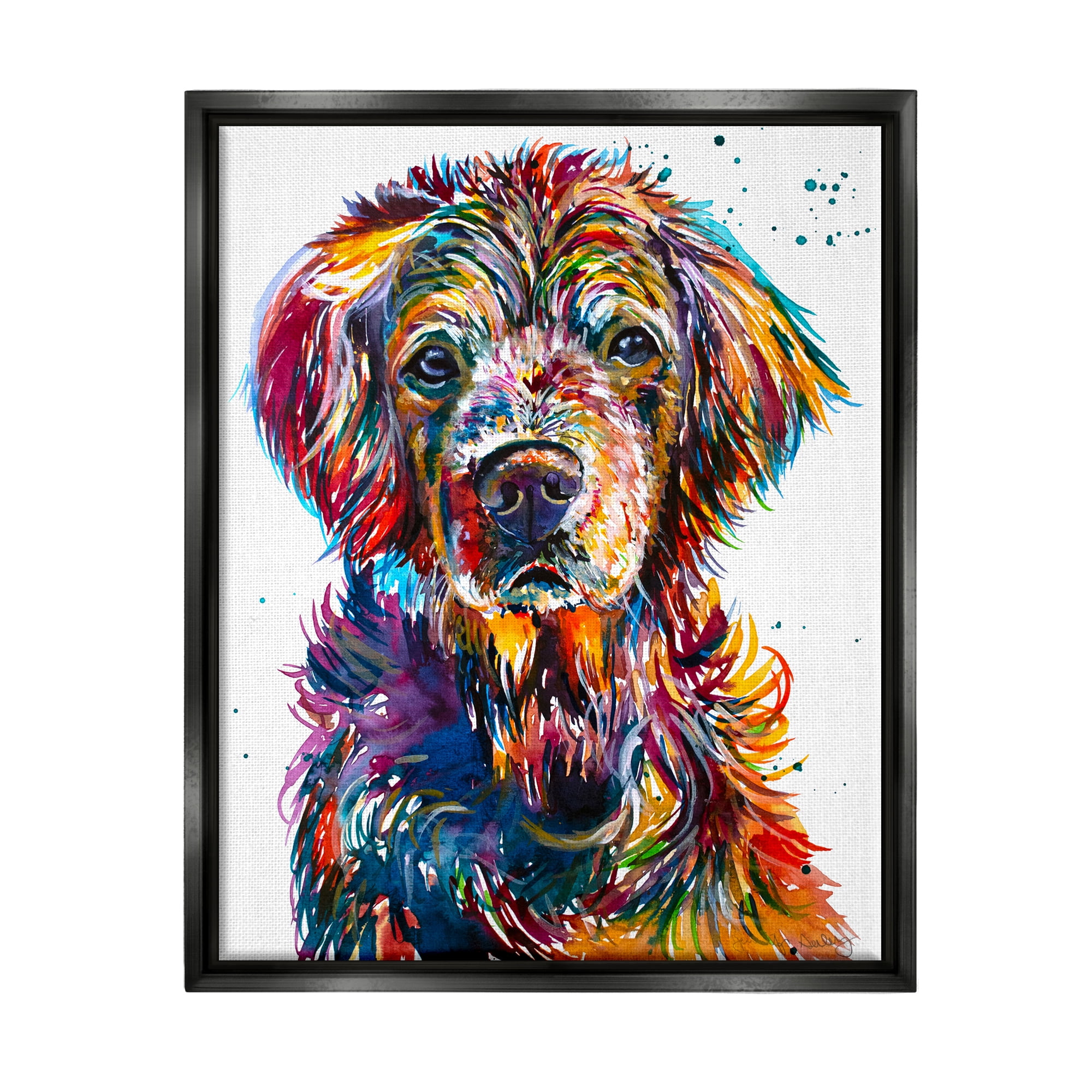 Stupell Vivid Dog Face Pet Portrait Animals & Insects Painting Black Floater Framed Art Print Wall Art