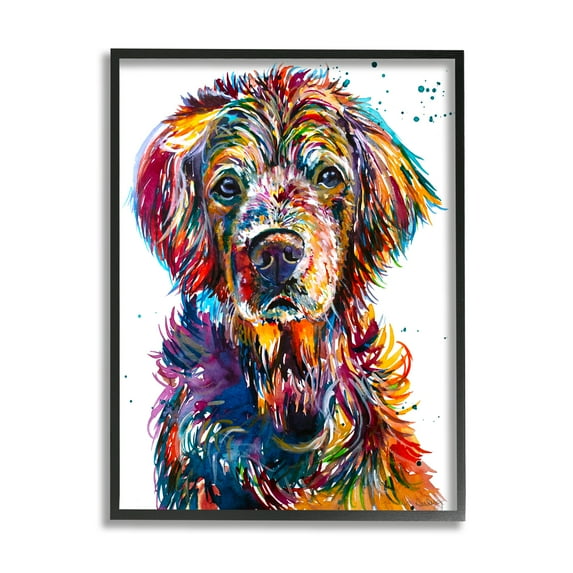Stupell Vivid Dog Face Pet Portrait Animals & Insects Painting Black Framed Art Print Wall Art