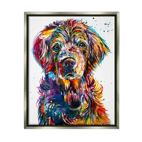 Stupell Vivid Dog Face Pet Portrait Animals & Insects Painting Gray Floater Framed Art Print Wall Art