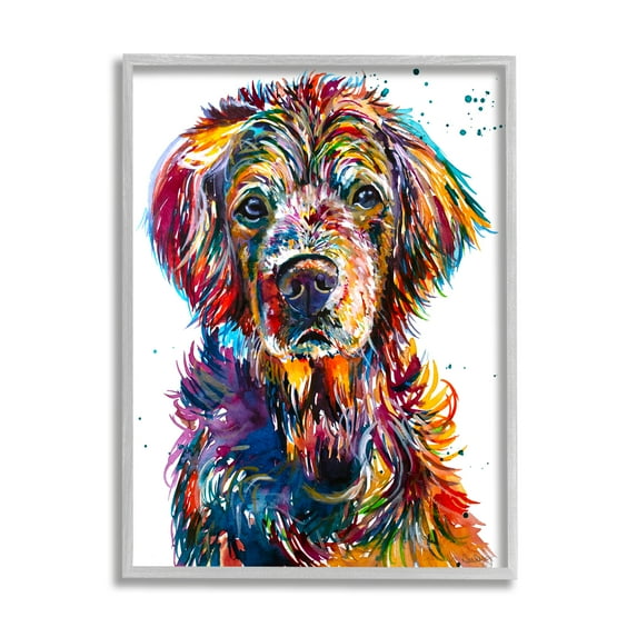 Stupell Vivid Dog Face Pet Portrait Animals & Insects Painting Gray Framed Art Print Wall Art