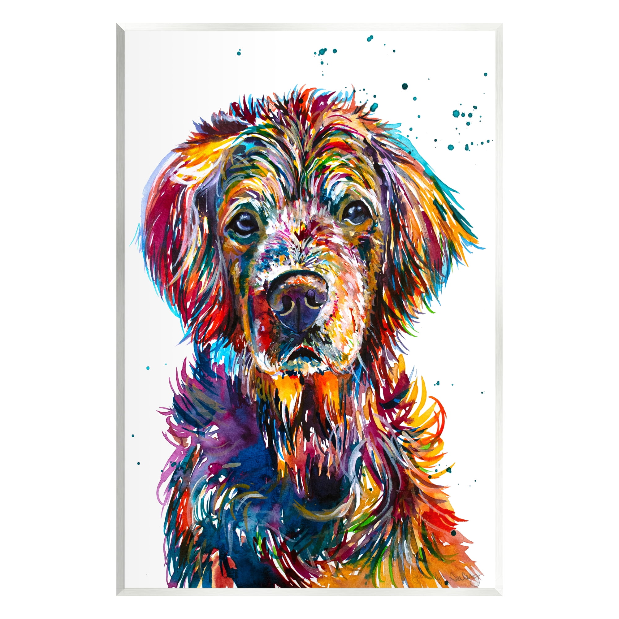 Stupell Vivid Dog Face Pet Portrait Animals & Insects Painting Wall Plaque Unframed Art Print Wall Art