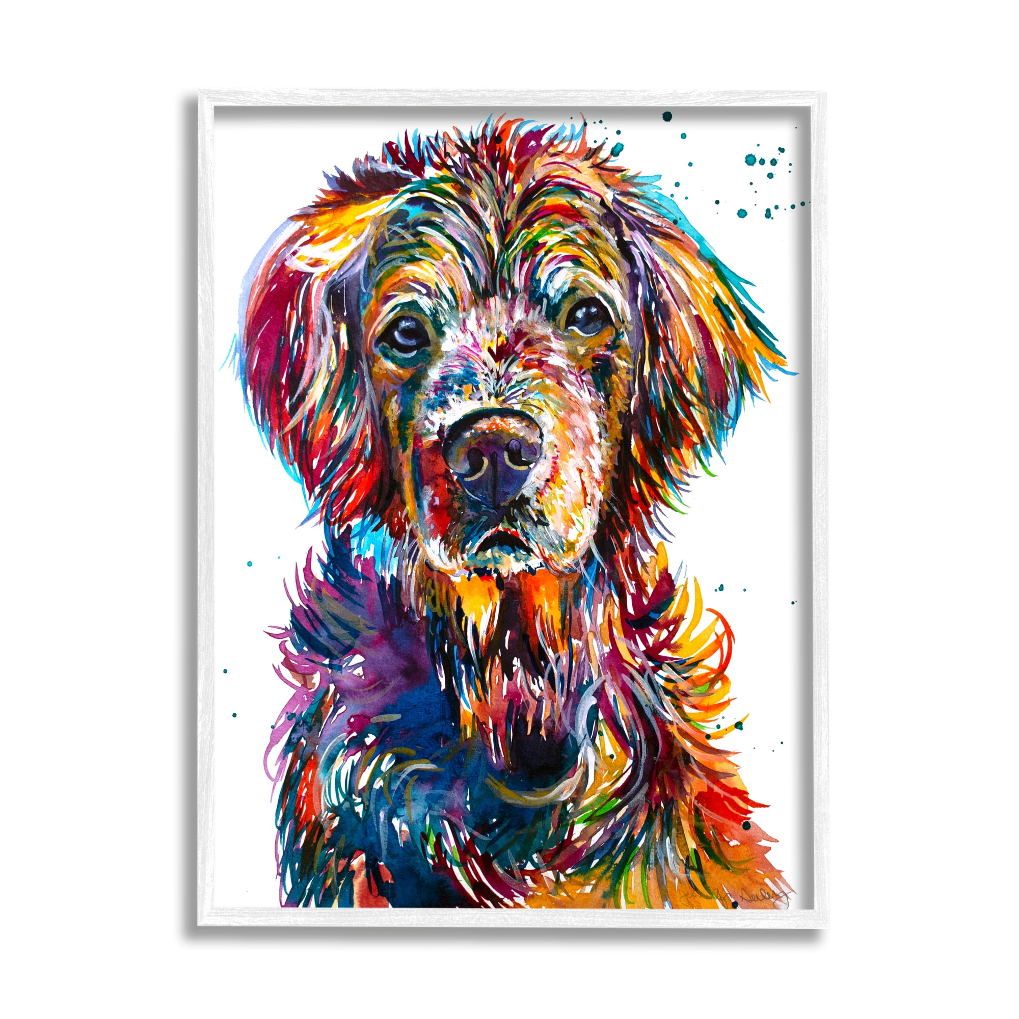 Stupell Vivid Dog Face Pet Portrait Animals & Insects Painting White Framed Art Print Wall Art