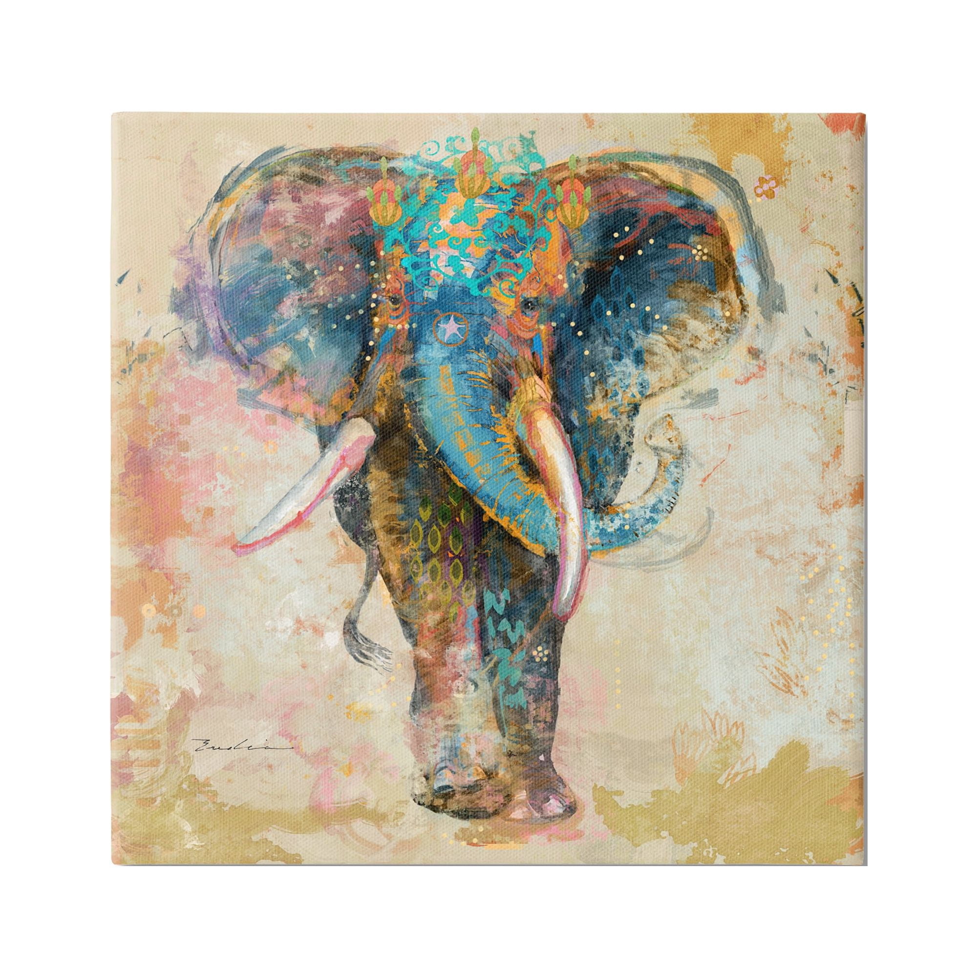 Stupell Vivid Elephant Collage Pattern Animals & Insects Painting Gallery Wrapped Canvas Print Wall Art