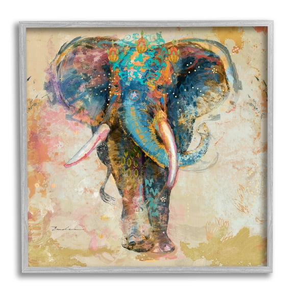 Stupell Vivid Elephant Collage Pattern Animals & Insects Painting Gray Framed Art Print Wall Art