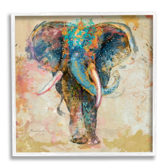 Stupell Vivid Elephant Collage Pattern Animals & Insects Painting White Framed Art Print Wall Art