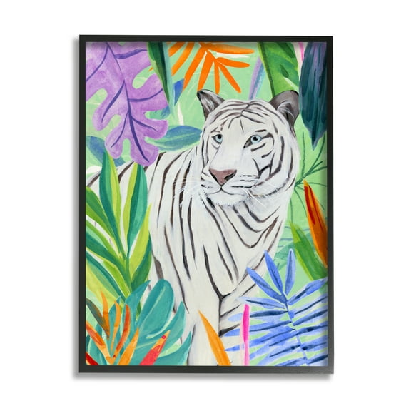 Stupell Vivid Nature Tiger Plant Leaves Animals & Insects Painting Black Framed Art Print Wall Art