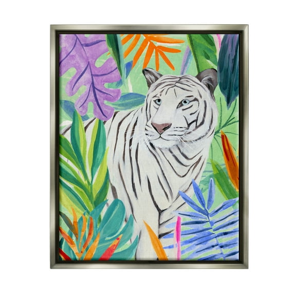 Stupell Vivid Nature Tiger Plant Leaves Animals & Insects Painting Gray Floater Framed Art Print Wall Art