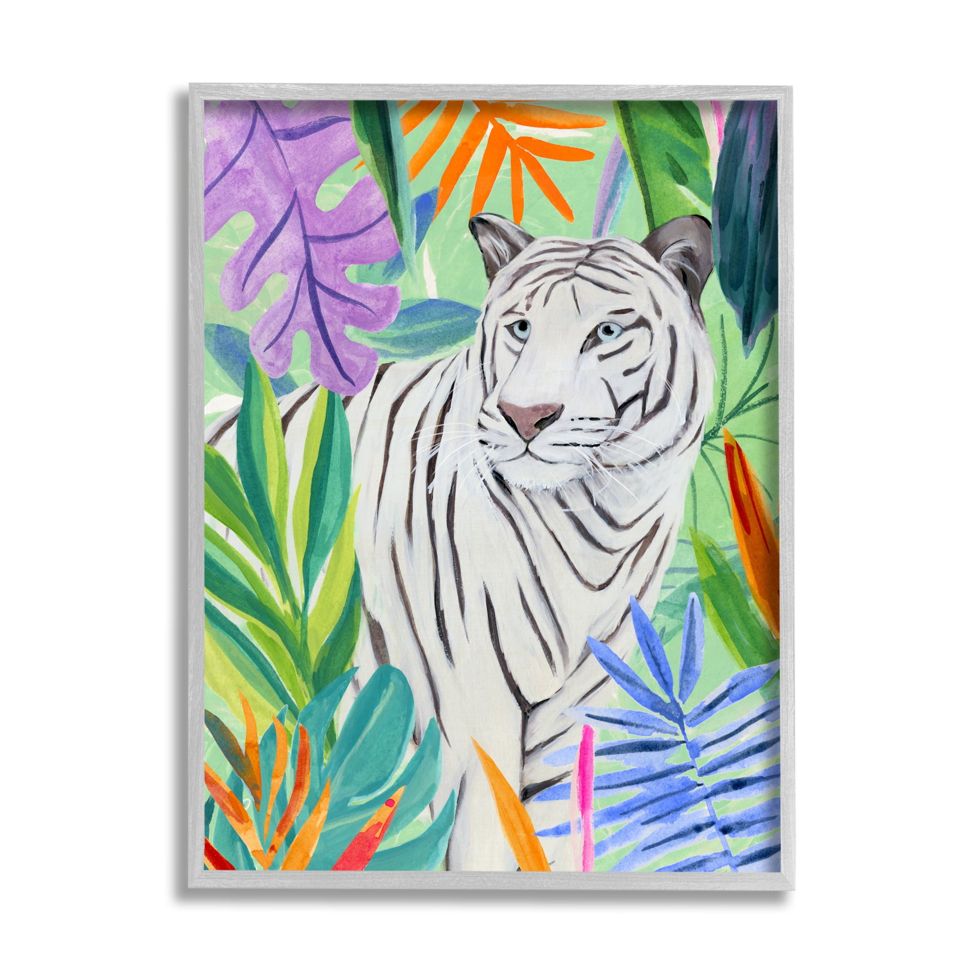 Stupell Vivid Nature Tiger Plant Leaves Animals & Insects Painting Gray Framed Art Print Wall Art