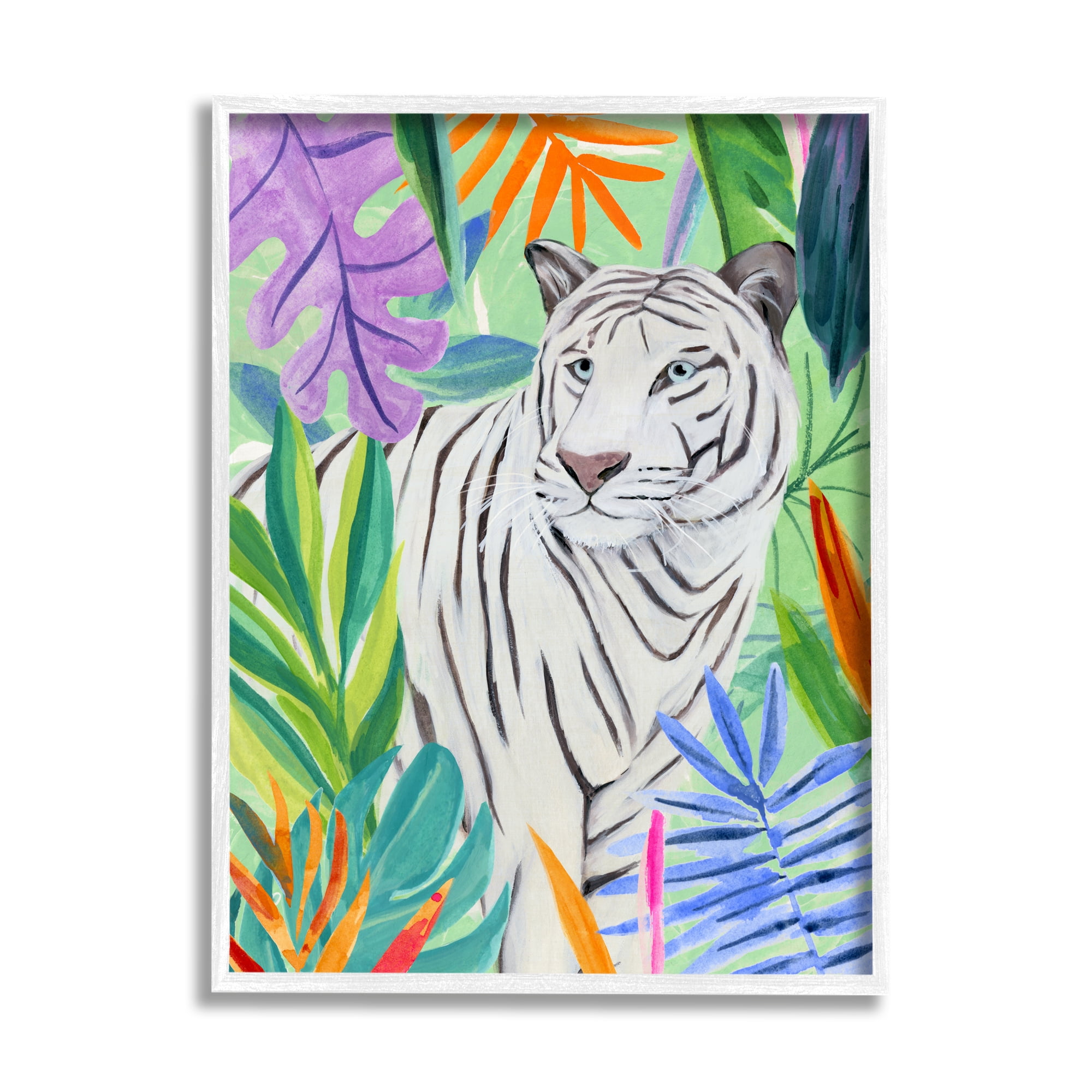 Stupell Vivid Nature Tiger Plant Leaves Animals & Insects Painting White Framed Art Print Wall Art